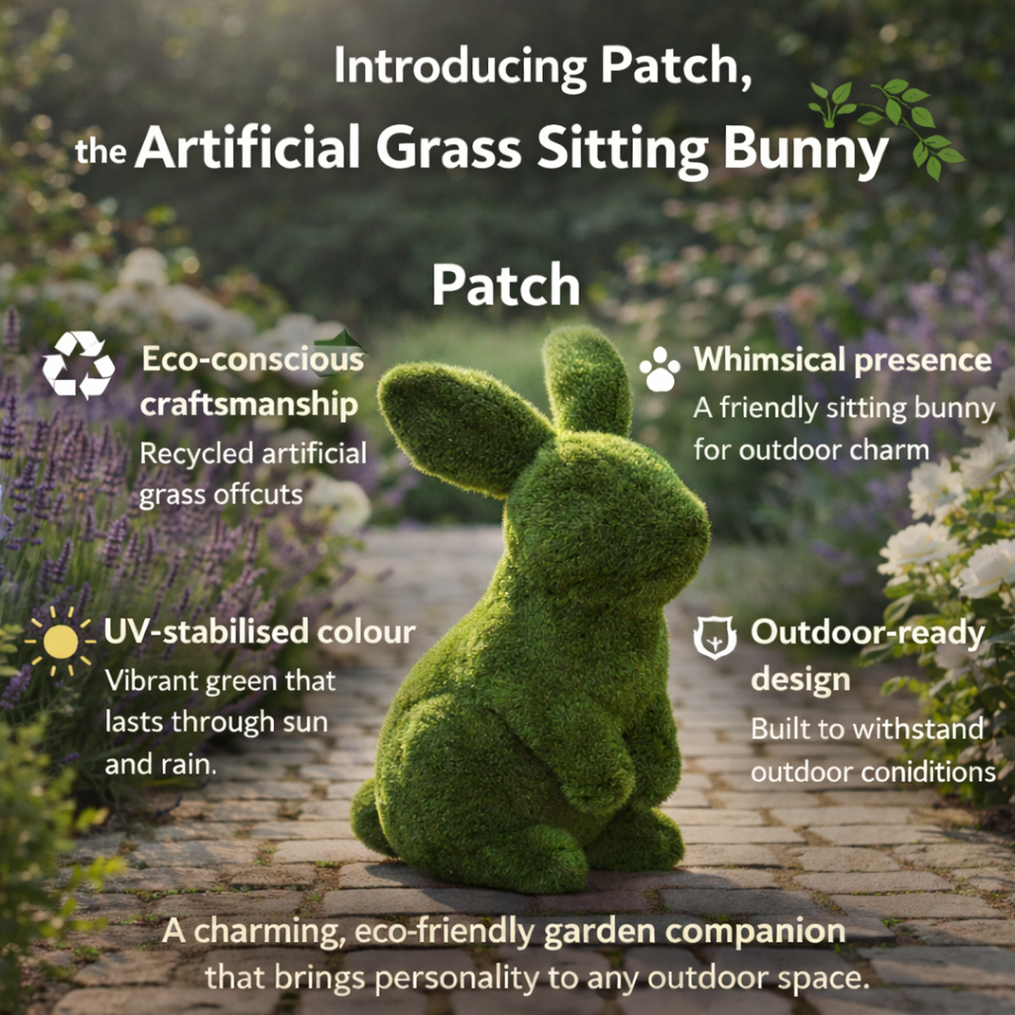 Artificial Grass Sitting Bunny Rabbit Garden Ornament Outdoor Lawn Decor UV Stabilised Eco Charm