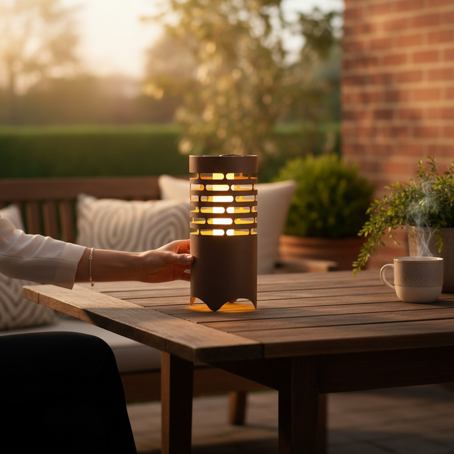 Garden Solar Flamelight Table Lamp Large Cylinder Tabletop