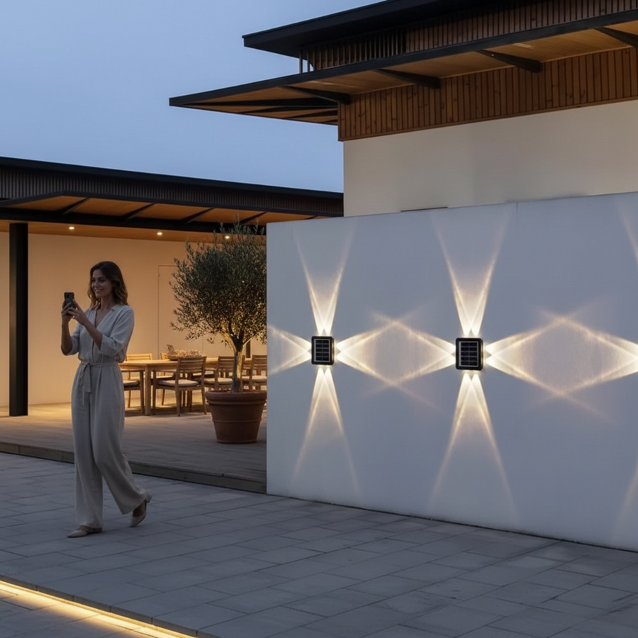LED Solar 4 Way Wall Lamp Warm White