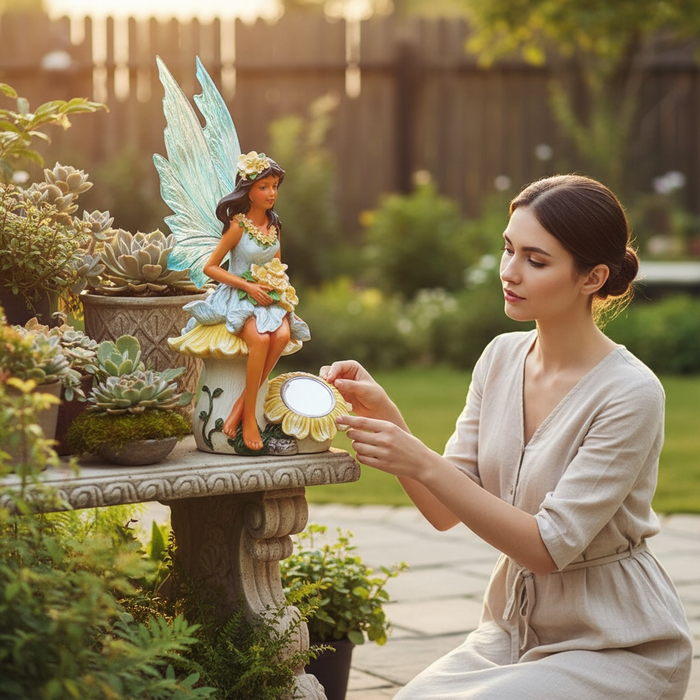 Resin Fairy Sunflower Figurine with Solar Lights