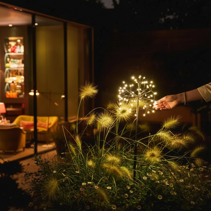 Brown Mini Dandelion Solar Light With 64 Warm White LEDs Dual Powered Indoor Outdoor Use