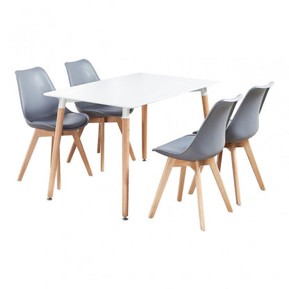 5PCs Dining Set - a White Halo Dining Table & Set of 4 Lorenzo Tulip Dining Chairs with Padded Seat PN Home