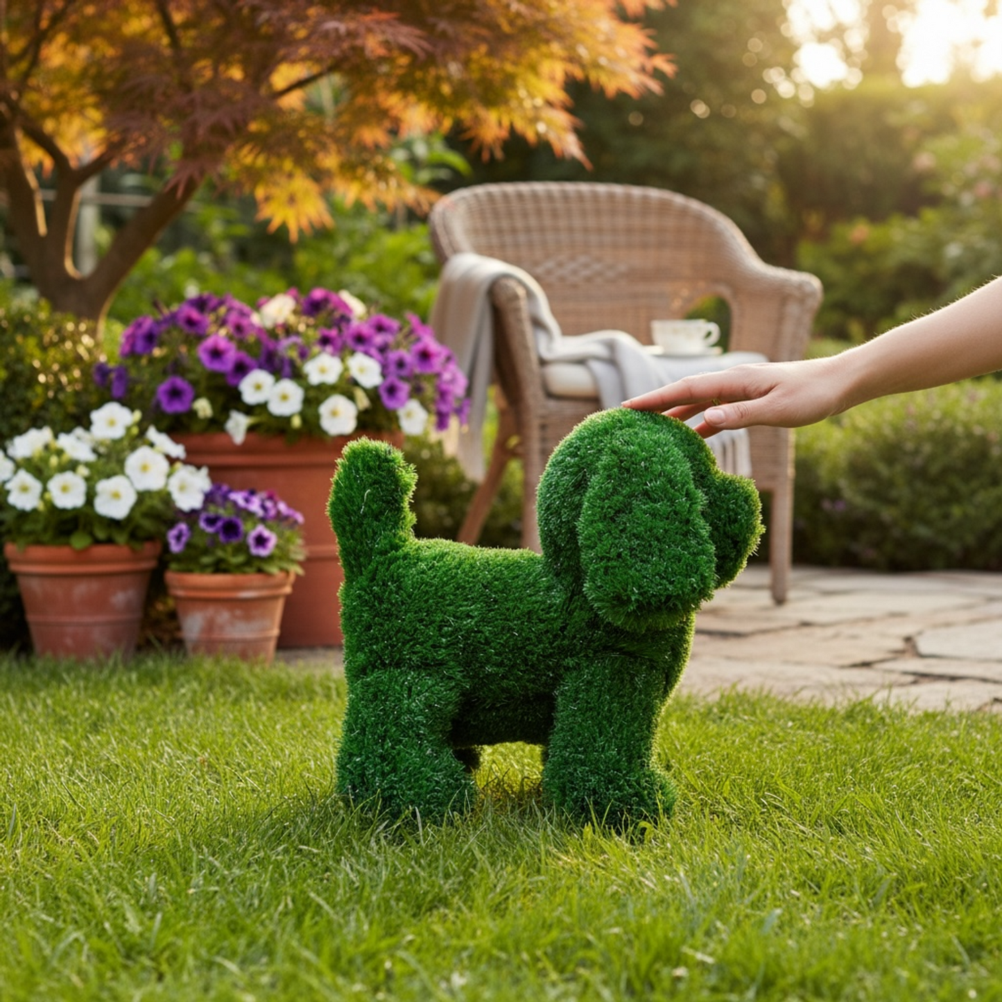 Artificial Grass Puppy Pippa Garden Ornament 25cm UV Stabilised Eco Friendly Recycled Grass Decor For Outdoor Spaces