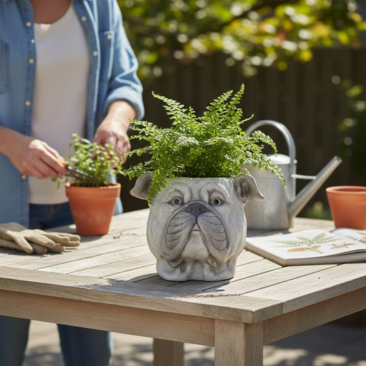 Decorative Concrete Planter Dog Head 33cm