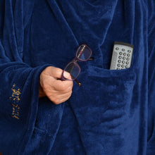 Snug-Rug Deluxe Wearable Blanket with Sleeves & Pouch Pocket – Navy Coral Fleece