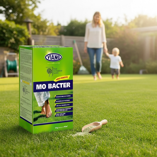 MO Bacter Organic Lawn Fertiliser 4kg Covers 40m2 Endorsed By RHS Improves Soil Reduces Moss 12 Week Nutrient Release