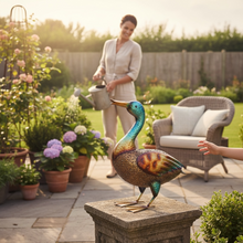 Hand Painted Metal Duck Garden Ornament with Blue Head 47 × 30cm
