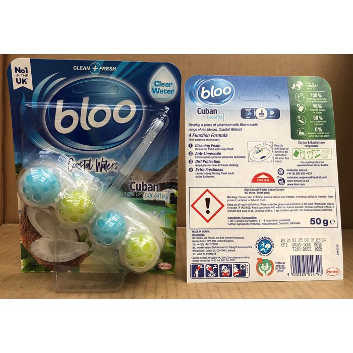 Bloo Toilet Block 50g Coastal Waters Cuban Coconut Fresh Scent Long Lasting Toilet Bowl Freshness