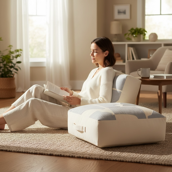 Bosie Ozella Natural And Grey Square Floor Cushion W55 x D55 x H30