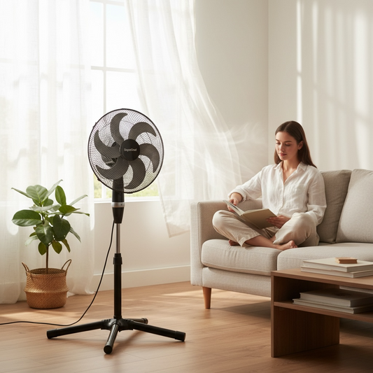 SupaCool High Velocity Pedestal Fan Black With Adjustable Height And Tilt For Home Office Cooling