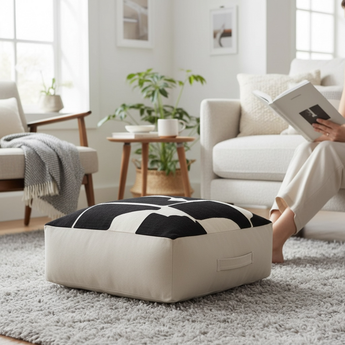 Bosie Ozella Natural And Black Square Floor Cushion W55 x D55 x H30