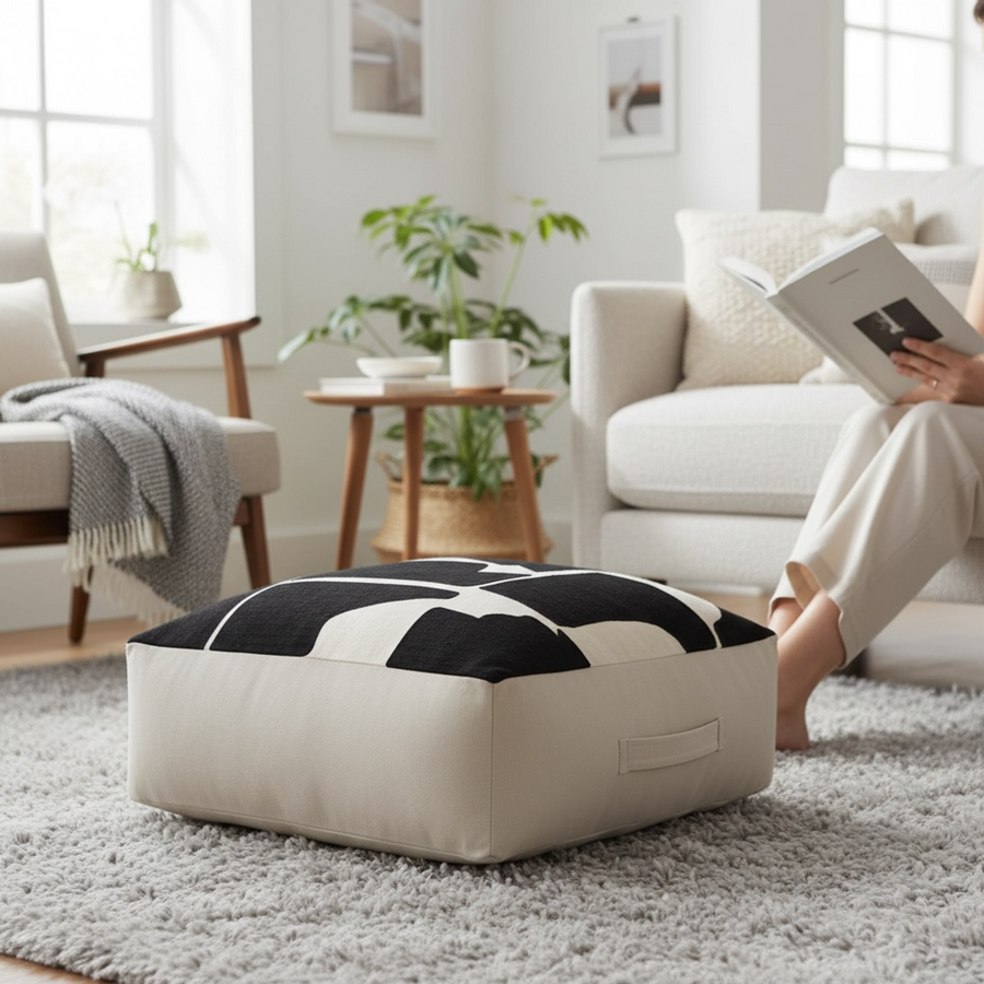 Bosie Ozella Natural And Black Square Floor Cushion W55 x D55 x H30