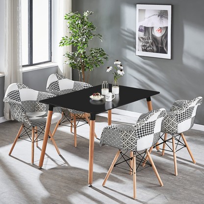 5PCs Dining Set - a Black Halo Dining Table & Set of 4 Black/White Patchwork Accent Chairs PN Home