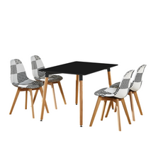 5PCs Dining Set - a Halo Dining Table & Set of 4 Black/White Tulip Patchwork Accent Chairs PN Home