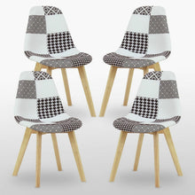 5PCs Dining Set - a Halo Dining Table & Set of 4 Black/White Tulip Patchwork Accent Chairs PN Home