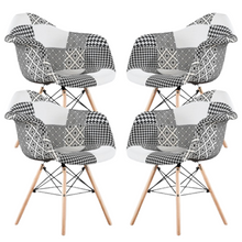 5PCs Dining Set - a White Halo Dining Table & Set of 4 Black/White Patchwork Accent Chairs PN Home