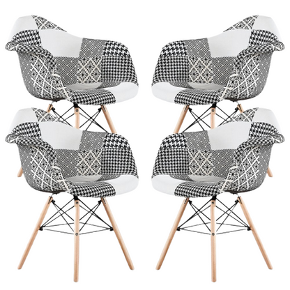 5PCs Dining Set - a White Halo Dining Table & Set of 4 Black/White Patchwork Accent Chairs PN Home