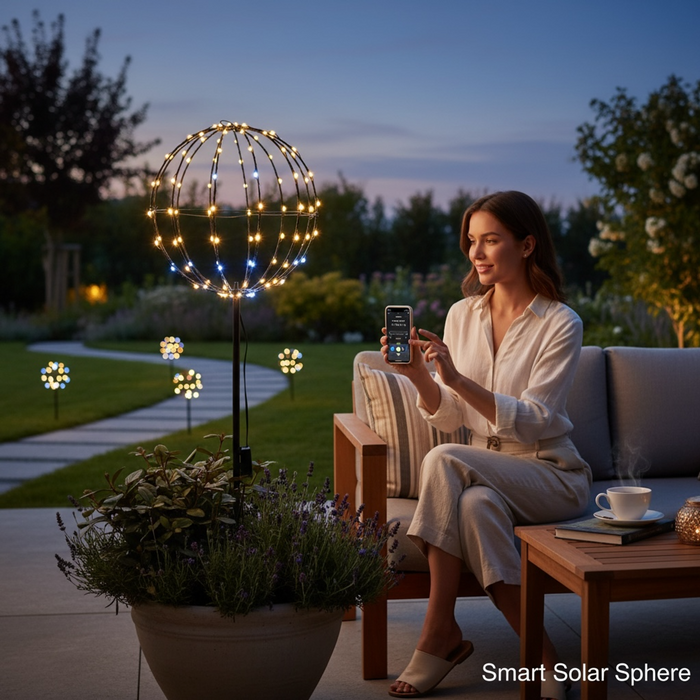Smart Solar Sphere 30cm Mains Powered With 108 Warm White LEDs 8m Lead Remote Indoor Outdoor