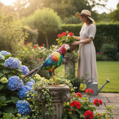 Hand Painted Metal Red Parrot
