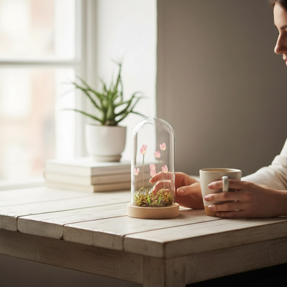 Flora Wonderland Indoor Decor Light 17.5cm Tall Glass 8 Warm White LEDs Battery Powered Timer 6 Hours On 18 Hours Off