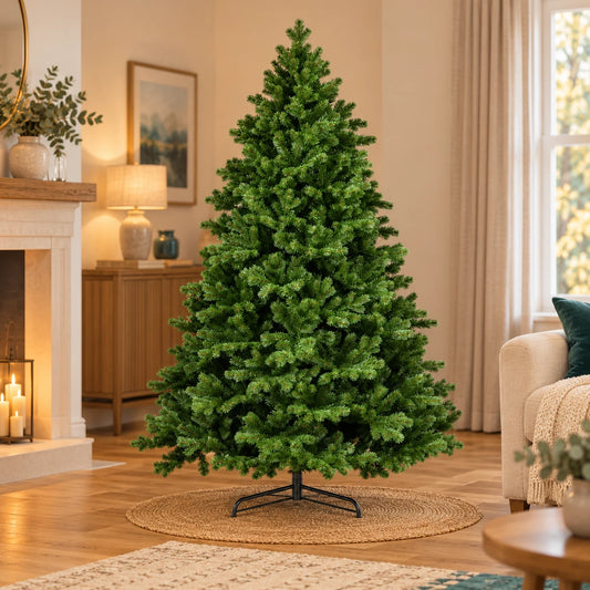 6ft 1.8m Luxury Hollimont Fir Artificial Christmas Tree Indoor – full product in a festive home setting