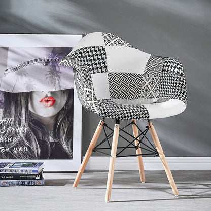 5PCs Dining Set - a White Halo Dining Table & Set of 4 Black/White Patchwork Accent Chairs PN Home