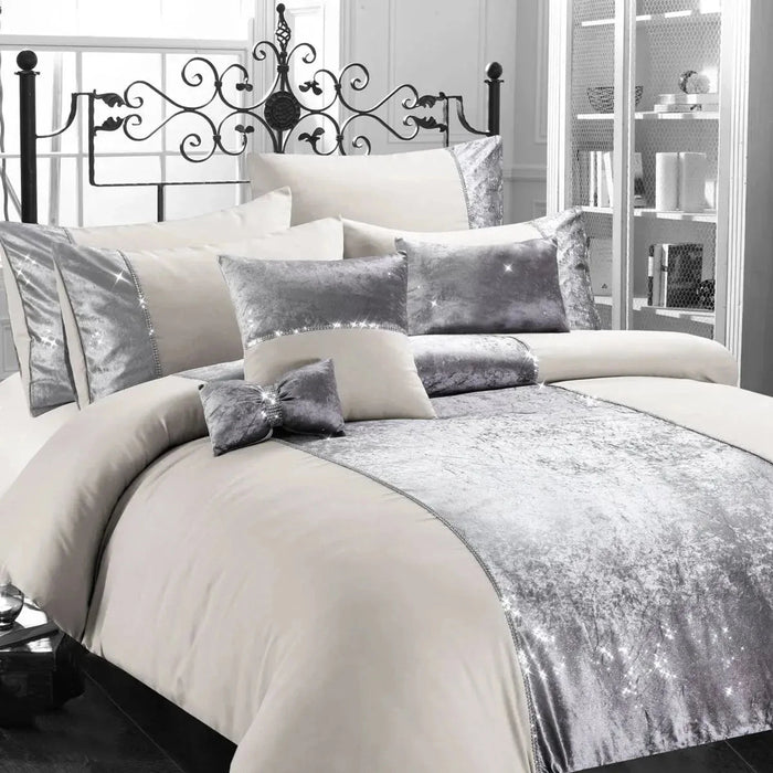 8 Piece Ensemble Ombre Velvet Embellished Mink Champagne Sparkle Double Bedding Set AK Kin Garden Supplies