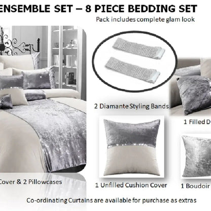 8 Piece Ensemble Ombre Velvet Embellished Mink Champagne Sparkle Double Bedding Set AK Kin Garden Supplies