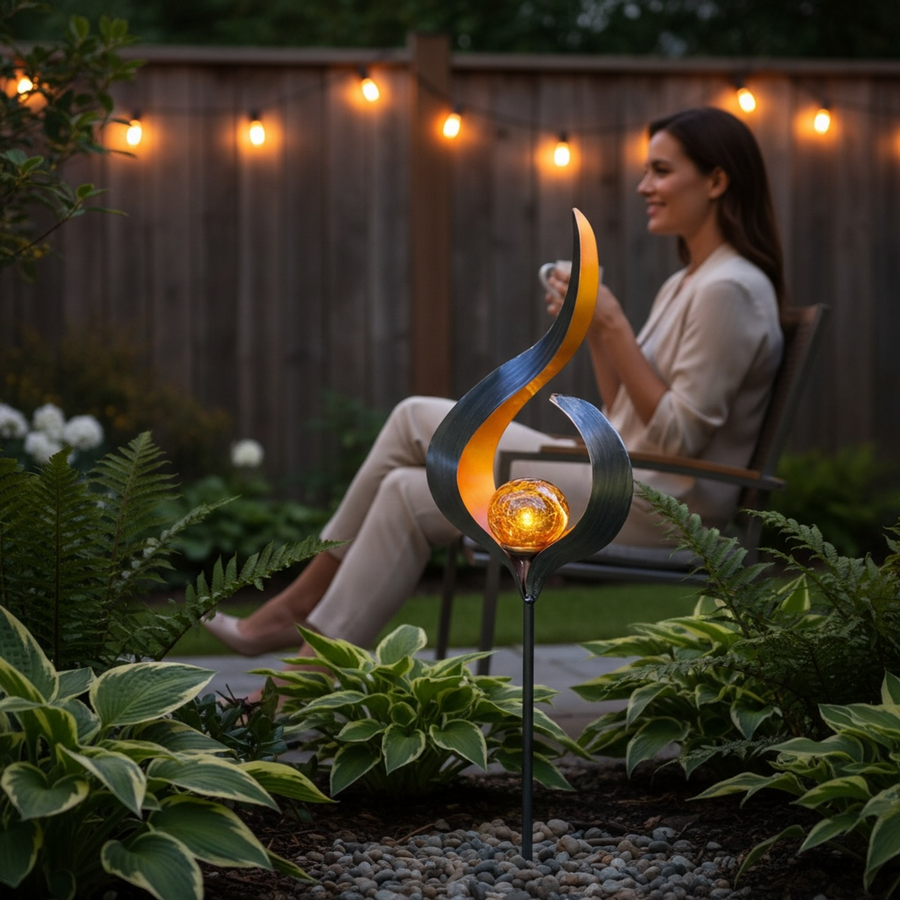 Delta Solar Flame Garden Stake Light with Crackle Glass Bulb 91cm