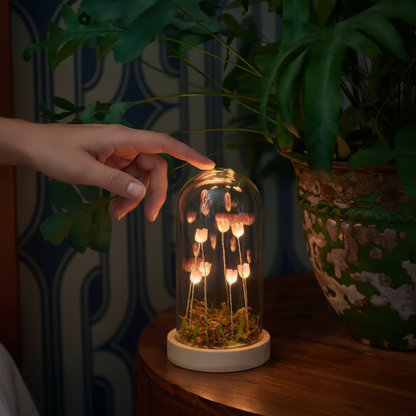 Flora Wonderland Indoor Decor Light 17.5cm Tall Glass 8 Warm White LEDs Battery Powered Timer 6 Hours On 18 Hours Off