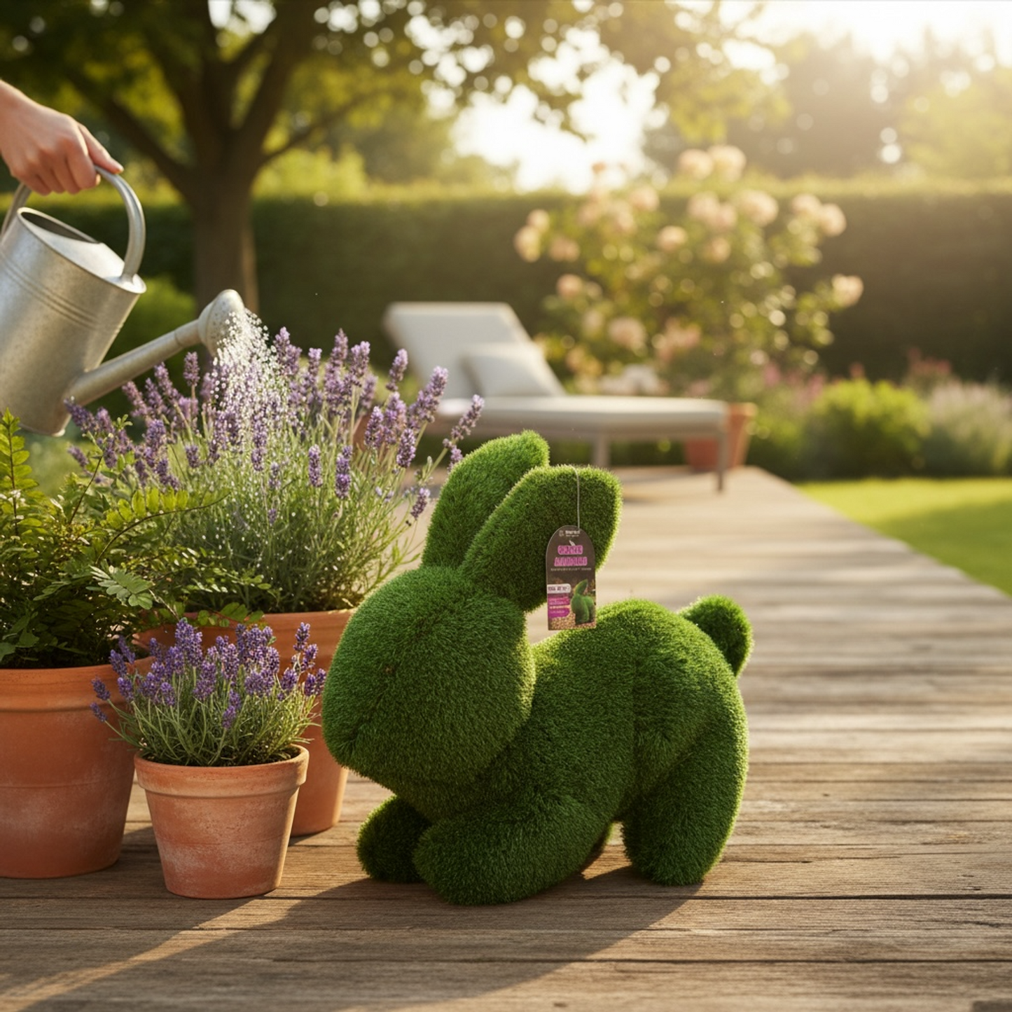Monty The Lying Artificial Grass Bunny Rabbit Garden Ornament 35cm UV Stabilised Outdoor Decor