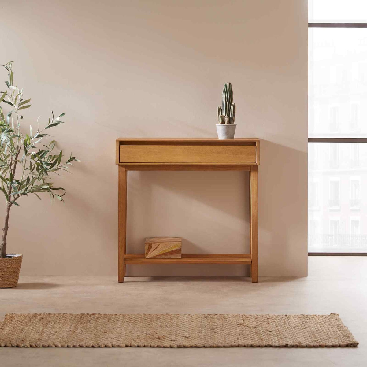Melia Light Oak Console and Hallway Table with One Drawer
