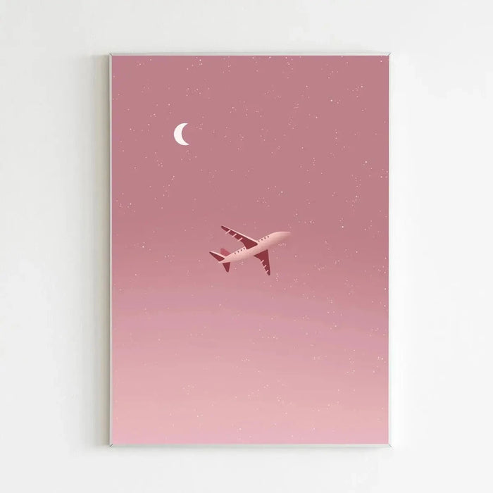 Airplane Pink Sunset Wall Art Print A5 (148 x 210mm) AK Kin Garden Supplies