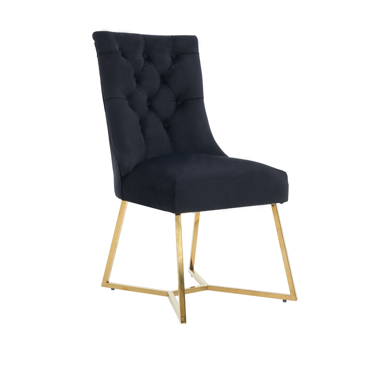 Ambra Velvet Dining Chair – Tufted Luxury Accent with Gold Legs & Ring Pull PN Home