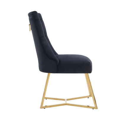 Ambra Velvet Dining Chair – Tufted Luxury Accent with Gold Legs & Ring Pull PN Home