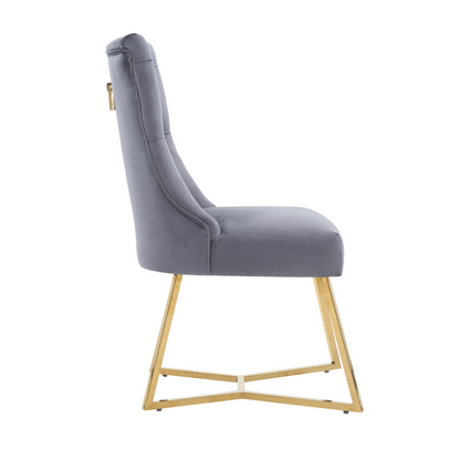 Ambra Velvet Dining Chair – Tufted Luxury Accent with Gold Legs & Ring Pull PN Home