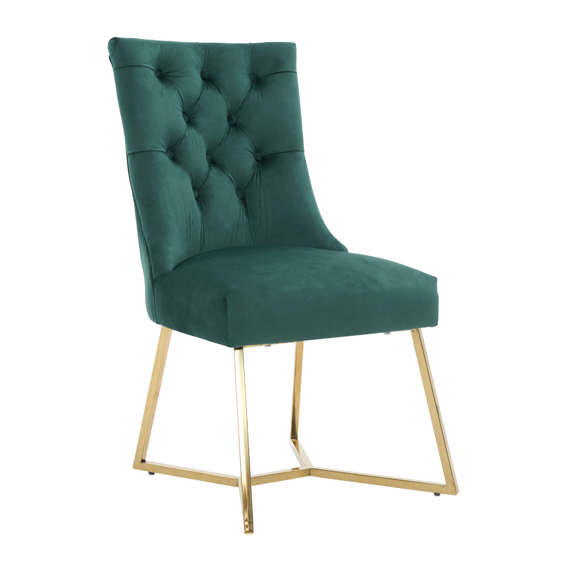 Ambra Velvet Dining Chair – Tufted Luxury Accent with Gold Legs & Ring Pull PN Home