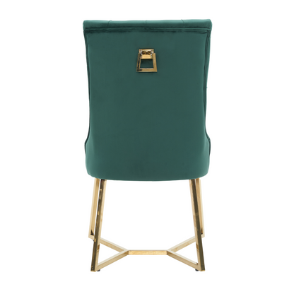 Ambra Velvet Dining Chair – Tufted Luxury Accent with Gold Legs & Ring Pull PN Home