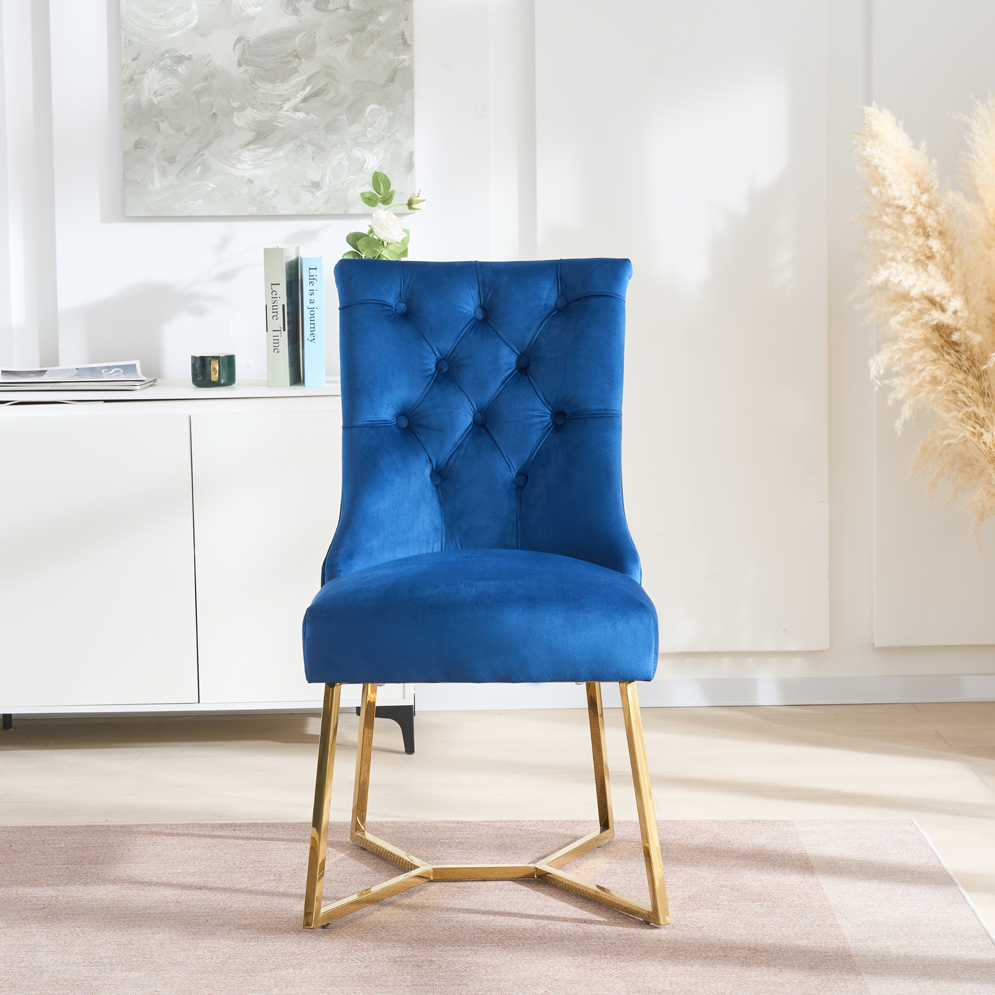 Ambra Velvet Dining Chair – Tufted Luxury Accent with Gold Legs & Ring Pull PN Home