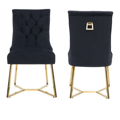 Ambra Velvet Dining Chair – Tufted Luxury Accent with Gold Legs & Ring Pull PN Home