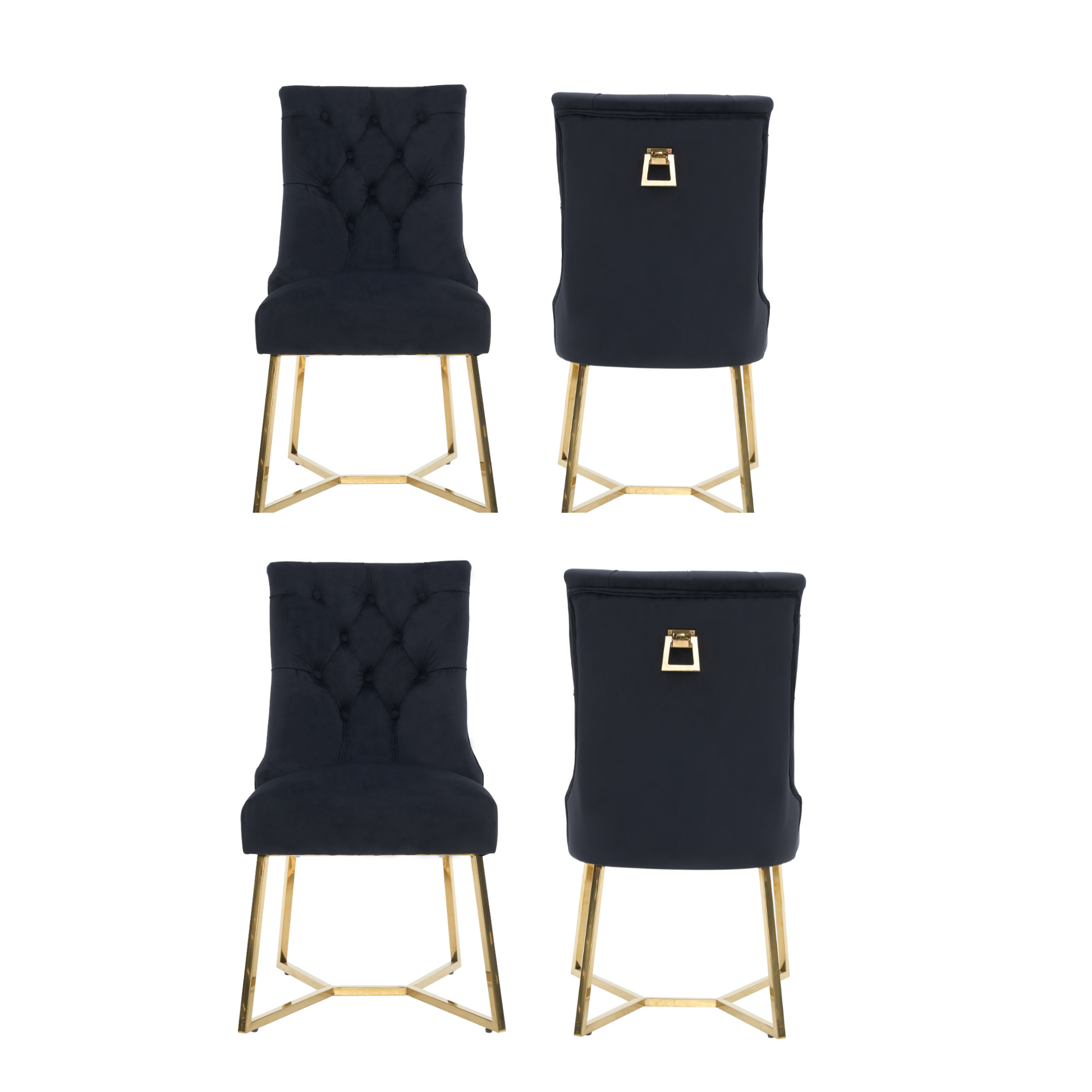 Ambra Velvet Dining Chair – Tufted Luxury Accent with Gold Legs & Ring Pull PN Home