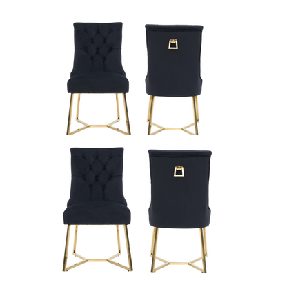 Ambra Velvet Dining Chair – Tufted Luxury Accent with Gold Legs & Ring Pull PN Home