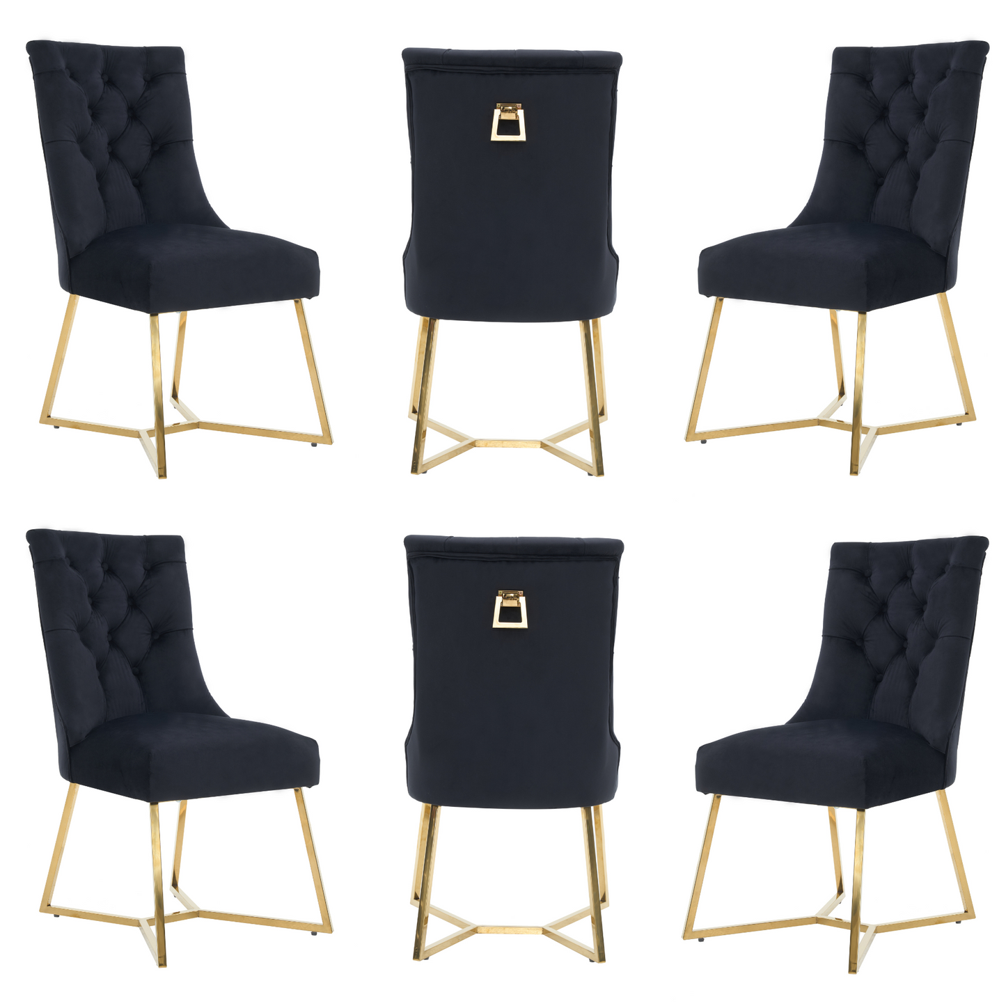 Ambra Velvet Dining Chair – Tufted Luxury Accent with Gold Legs & Ring Pull PN Home