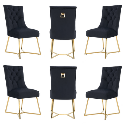 Ambra Velvet Dining Chair – Tufted Luxury Accent with Gold Legs & Ring Pull PN Home
