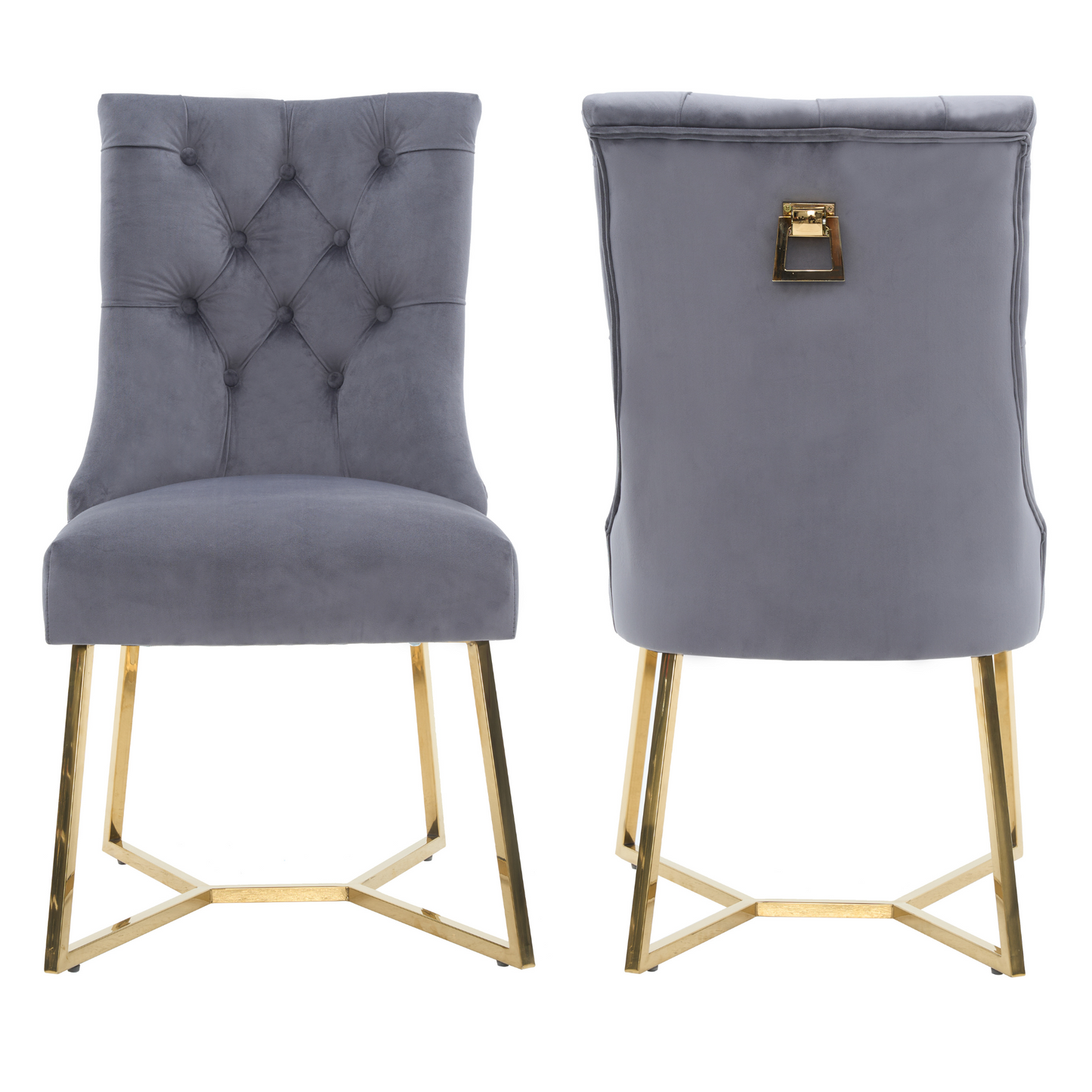Ambra Velvet Dining Chair – Tufted Luxury Accent with Gold Legs & Ring Pull PN Home
