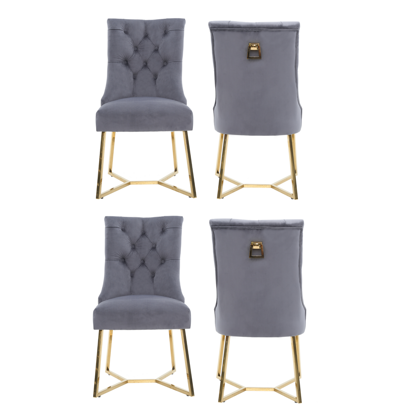Ambra Velvet Dining Chair – Tufted Luxury Accent with Gold Legs & Ring Pull PN Home