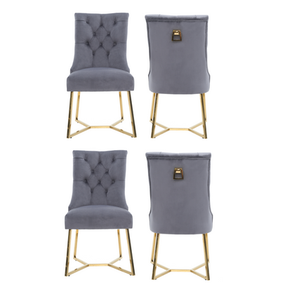 Ambra Velvet Dining Chair – Tufted Luxury Accent with Gold Legs & Ring Pull PN Home