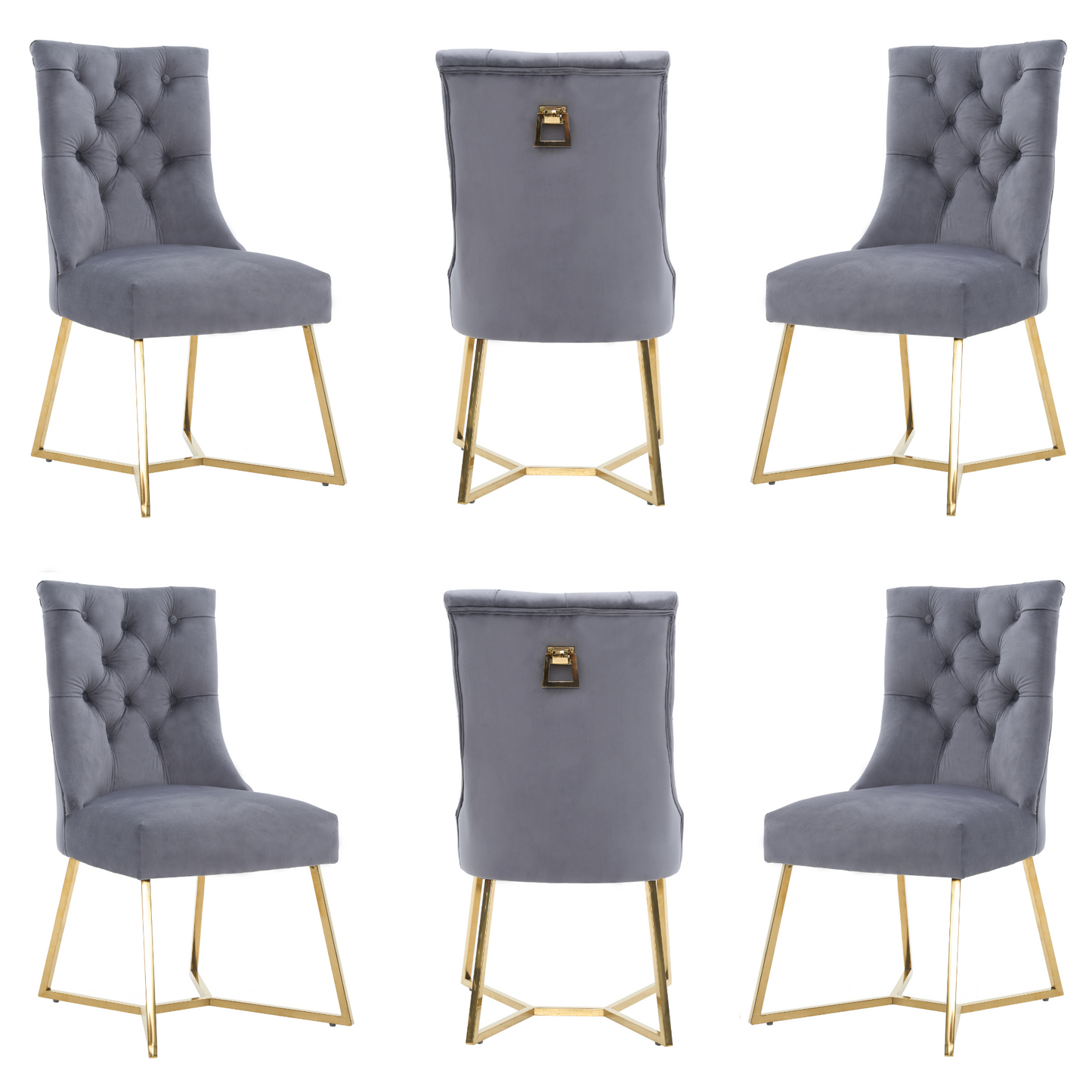 Ambra Velvet Dining Chair – Tufted Luxury Accent with Gold Legs & Ring Pull PN Home