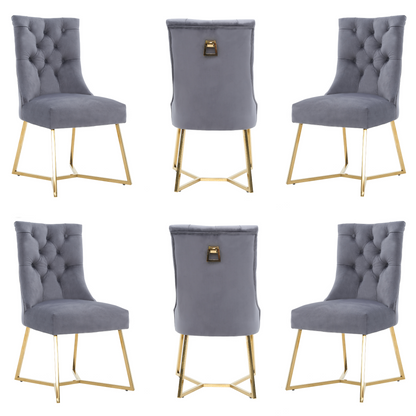 Ambra Velvet Dining Chair – Tufted Luxury Accent with Gold Legs & Ring Pull PN Home