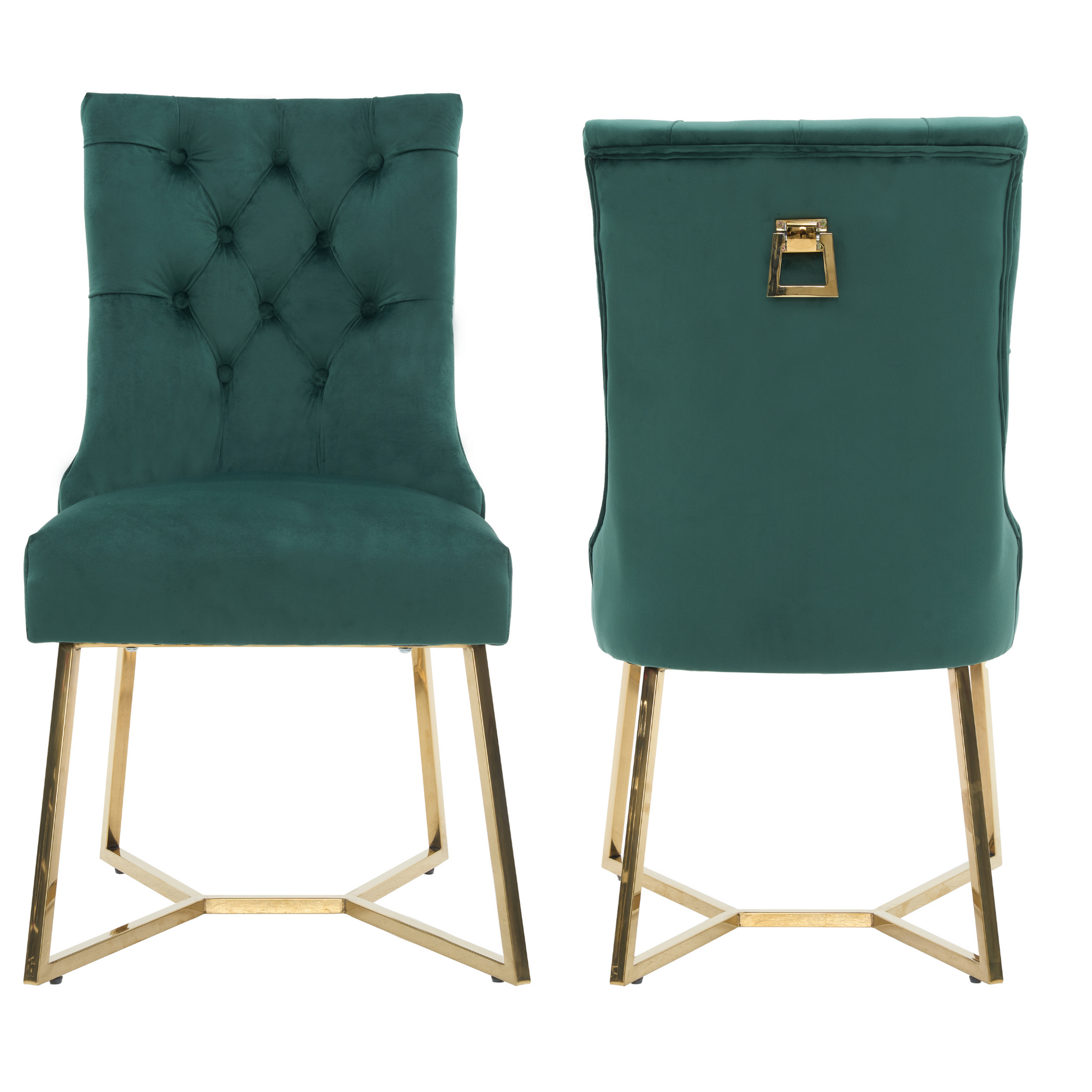 Ambra Velvet Dining Chair – Tufted Luxury Accent with Gold Legs & Ring Pull PN Home